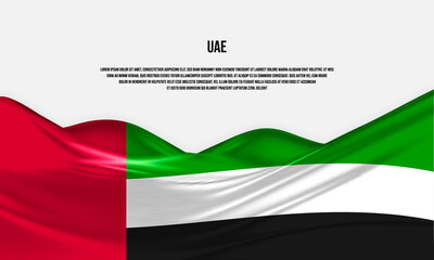 United Arab Emirates flag design. Waving UAE flag made of satin or silk fabric. Vector Illustration.