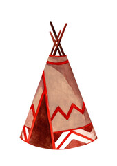 Tepee dwellings, yurts of local residents, wild lifestyle, tribal travel. Watercolor illustration © Tatyana Sidorova