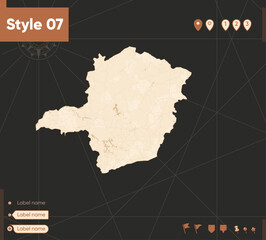Minas Gerais, Brazil - map in vintage style, retro style, sepia, vintage. Vector map.