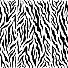 Vector seamless pattern with zebra skin. Black and white zebra stripes. Monochrome leather wallpaper. Safari animals skin. Exotic clothes printing or wallpaper texture vector. Predators Camouflage.
