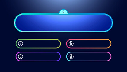 Vector question and answers template neon style for quiz game, exam, tv show, school, examination test. Illustration 10 eps