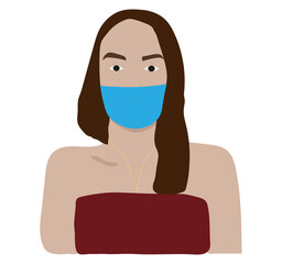 young female with long brown hair in a medical mask isolated 