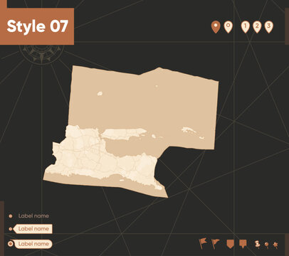 East Java, Indonesia - map in vintage style, retro style, sepia, vintage. Vector map.