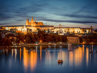 Beautiful aerial view with the Prague Castle at sunset
