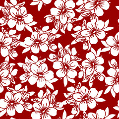 seamless floral pattern of white flowers on a dark red background, texture, repeat pattern, design