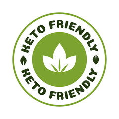 Keto friendly diet nutrition vector badge on green organic texture isolated on white-ketogenic diet sign, keto diet menu. Vegetables icon eco friendly diet with leaves. 10 eps