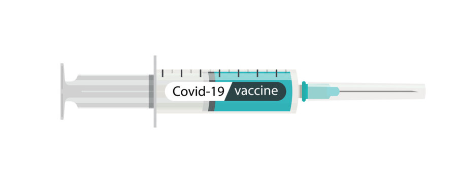 Syring covid 19 vaccine on white background for concept design. Disease, illness, hospital concept. Coronavirus immunization, Coronavirus vaccination. Vector 10 eps