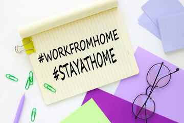 Work at home Relax Work Space Word Concept. purple background and white