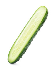 Half of fresh ripe cucumber on white background
