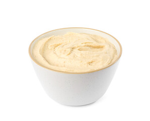 Tasty hummus in bowl isolated on white