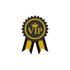 Gold VIP badge icon isolated on white background