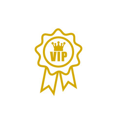 Gold VIP badge icon isolated on white background