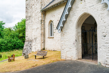 Fototapeta na wymiar Entrance into St Cynog Church in Sennybridge, Powys, Wales
