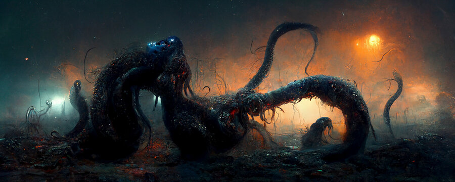 Seemonster in der Tiefsee unter Wasser am Meeresboden