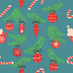 Fototapeta na wymiar Seamless christmas pattern with fir branches. Spruce background