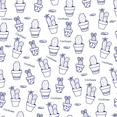 Seamless cute pattern with cactus