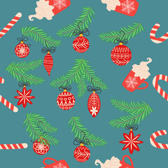 Seamless christmas pattern with fir branches. Spruce background