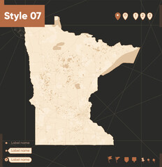 Minnesota, USA - map in vintage style, retro style, sepia, vintage. Vector map.