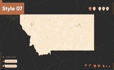Montana, USA - map in vintage style, retro style, sepia, vintage. Vector map.