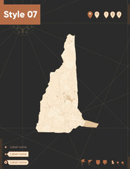 New Hampshire, USA - map in vintage style, retro style, sepia, vintage. Vector map.
