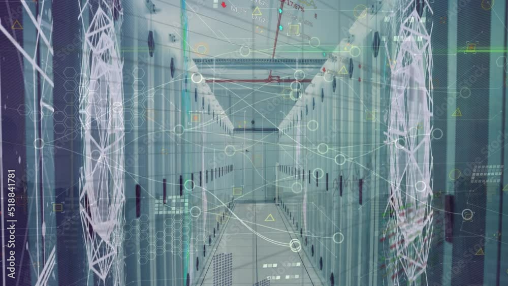 Poster animation of network of connections and data processing over computer servers