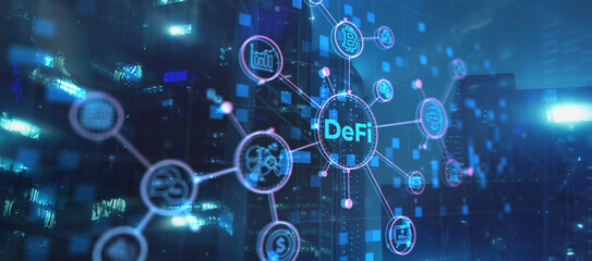 DeFi Decentralized Finance. Technology blockchain cryptocurrency concept