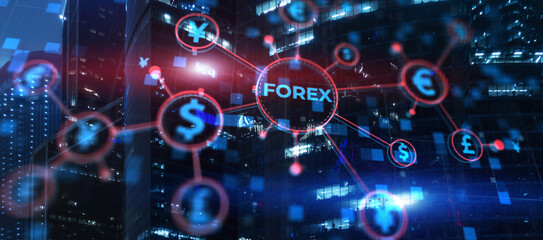 Forex Market Investment Trading Concept on modern city background
