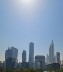 Fototapeta na wymiar Beautiful Dubai city, bird eye view on majestic cityscape with modern new buildings, daytime panoramic scene, United Arab Emirates