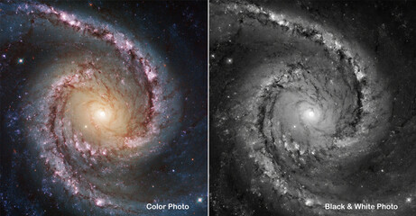 Color and Black & White side by side comparisons. Galaxy NCG 1566. Elements of this picture...
