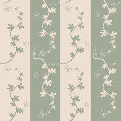 Plants leaves seamless pattern on cream and green backgrounds vector.