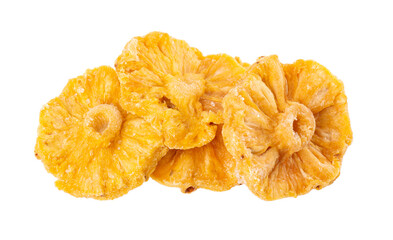 Dried candied pineapple rings isolated on white background. Clipping path.