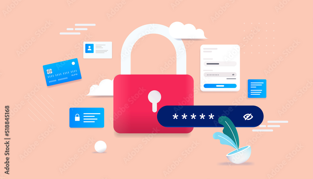 Poster Internet security padlock - Pad lock symbol with password protection and digital elements. Vector illustration