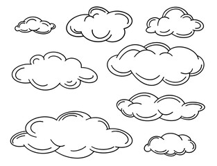 Set of outline clouds in line-art style. Simple vector illustration.