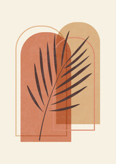 Palm leaf and arches wall art abstract illustration poster.