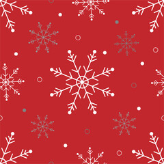 Naklejka na ściany i meble Vector seamless pattern with white and gray snowflakes on red background