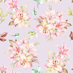 Fototapeta na wymiar hand drawn lily seamless pattern design
