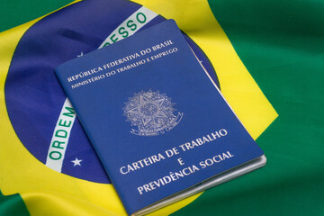 LAURO DE FREITAS, BRASIL - JULY 21, 2022 :brazilian flag next brazilian work document