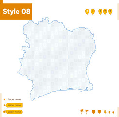 Cote D'ivoire - grid map isolated on white background. Outline map. Simple line, vector map.