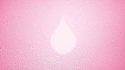 Drop shape printed on the wet glass on pink background | moisturizing concept