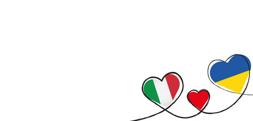 Drei Herzen in den Farben Rot, der Ukraine und Italien