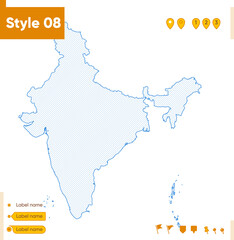 Obraz premium India - grid map isolated on white background. Outline map. Simple line, vector map.