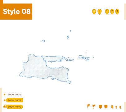 East Java, Indonesia - grid map isolated on white background. Outline map. Simple line, vector map.