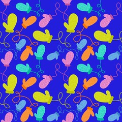 Winter warm kids gloves seamless Christmas weather pattern for wrapping and clothes print and accessories