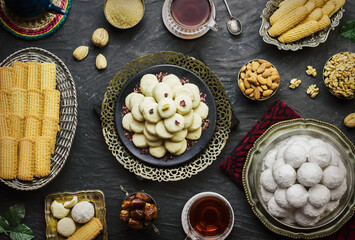 Cookies for celebration of El-Fitr Islamic Feast(The Feast that comes after Ramadan). Varieties of...