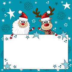 heiligabend banner rentier und weihnachtsmann cartoon