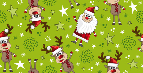 weihnachten nahtloses muster mit lustigen Rentieren und Weihnachtsmann für print, verpackung, papier design