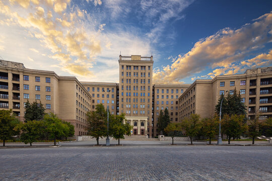 Karazin Kharkiv National University building placed in the biggest square in Europe. Kharkiv, Ukraine.