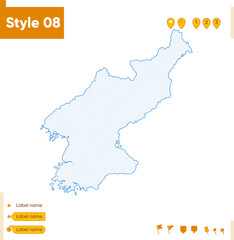 North Korea - grid map isolated on white background. Outline map. Simple line, vector map.