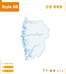 Vestland, Norway - grid map isolated on white background. Outline map. Simple line, vector map.