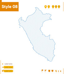 Obraz premium Peru - grid map isolated on white background. Outline map. Simple line, vector map.